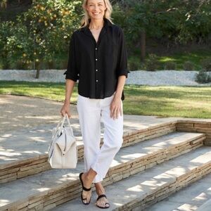 Frank & Eileen Kinsale Cotton Linen Pant White Size 0 Classic Minimalist Trouser